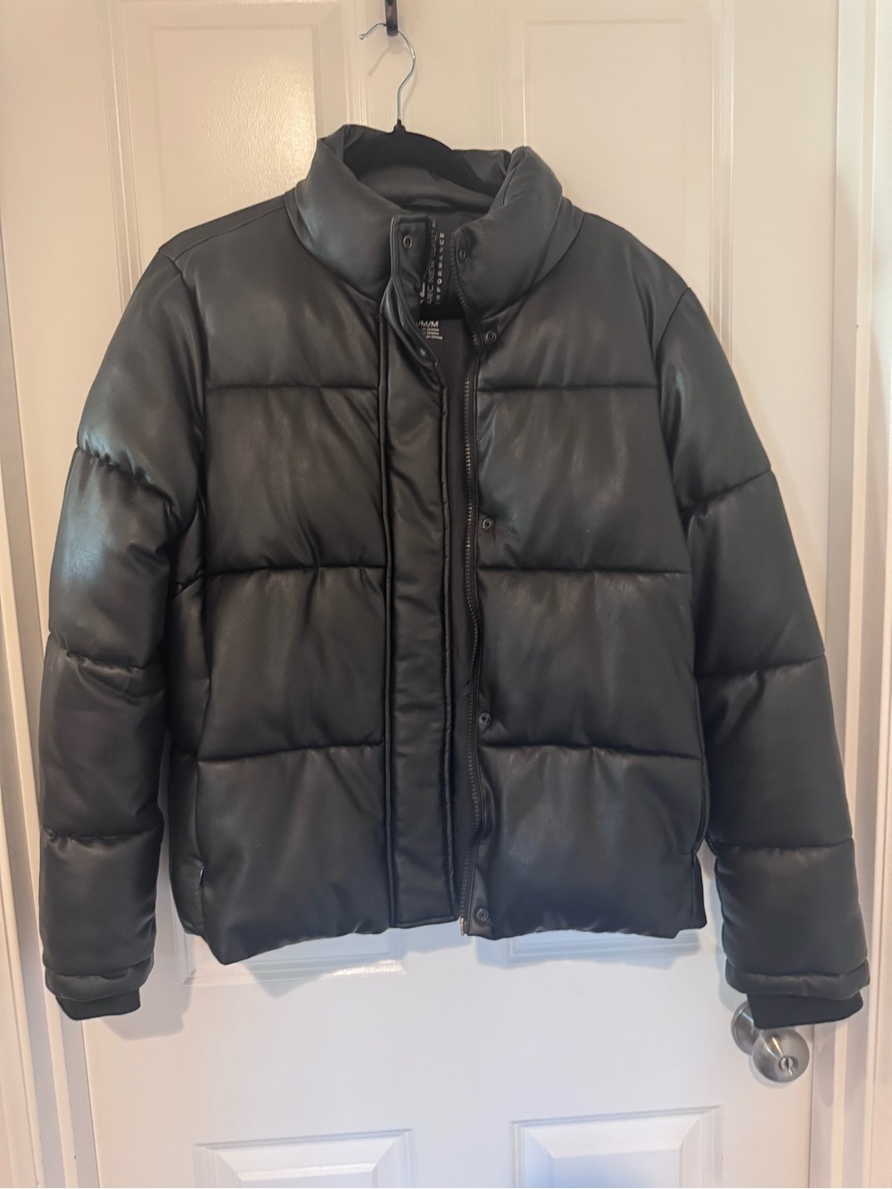 Marc New York Black Quilted Faux-Leather Puffer Jacket